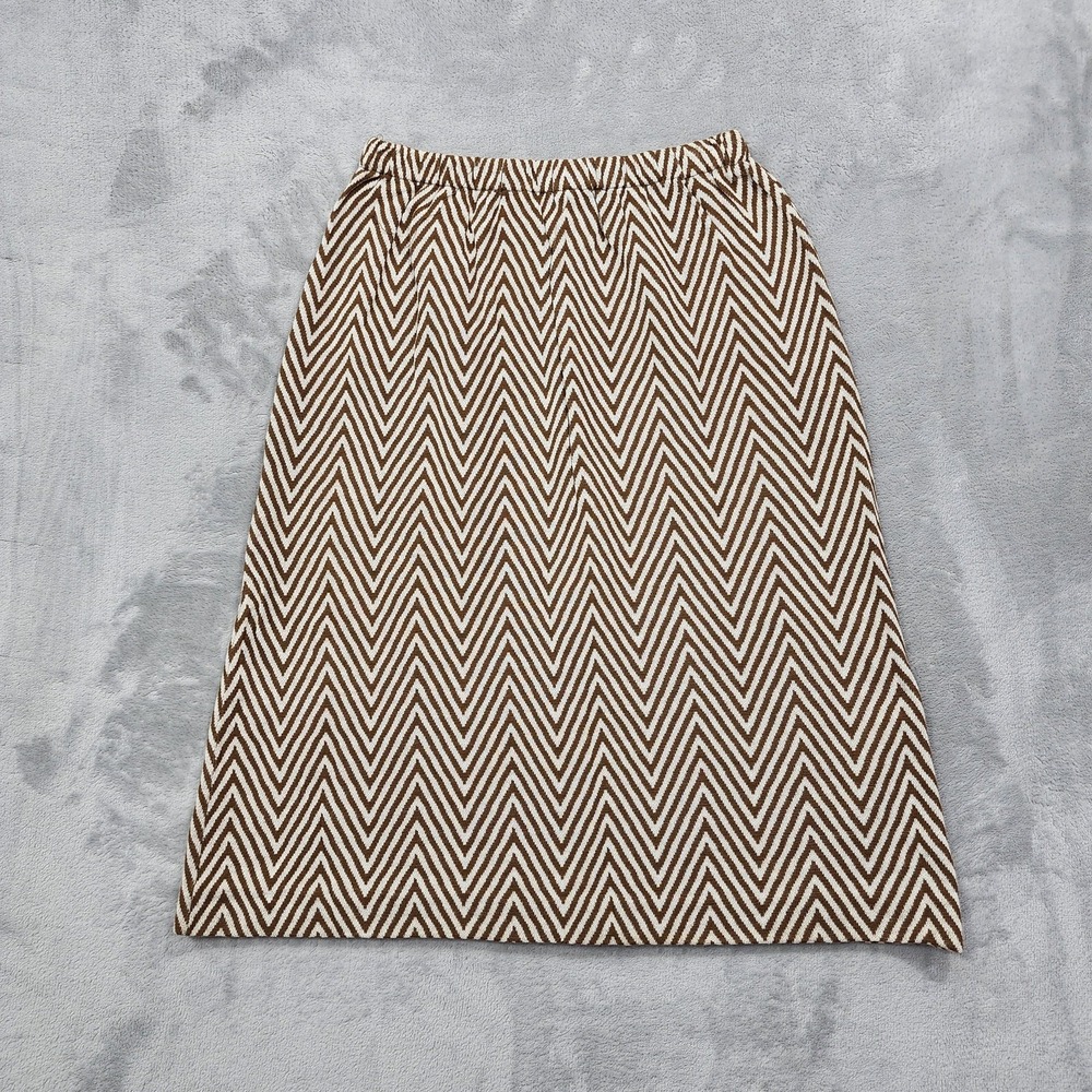 Vintageโ Skirt Womens S Brown White Zig Zag Chevron Knit Pull On A-Line Stretch
